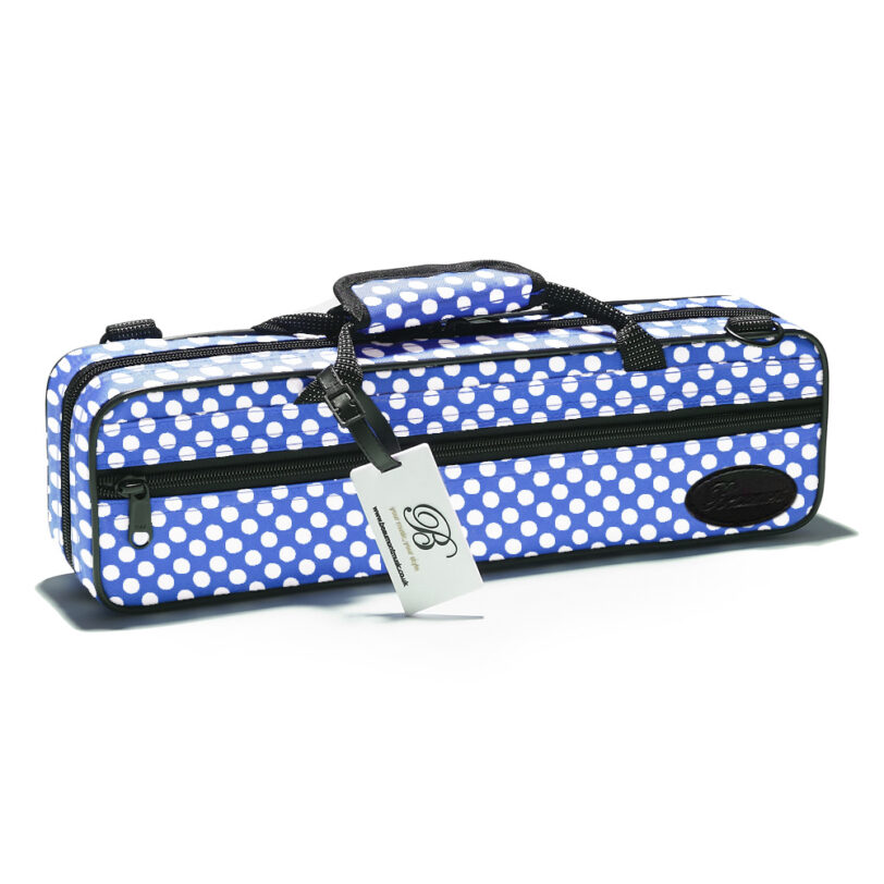 BEAUMONT estuche color azul con motas blancas, flauta pata de Do